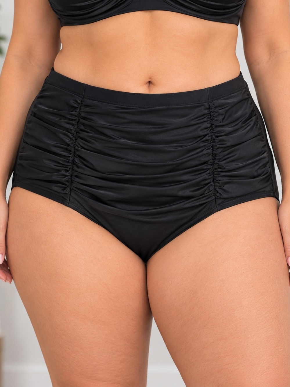 Torrid Black High Waist Ruched Tummy Smoother Swim Bottom Size 3 NWT
